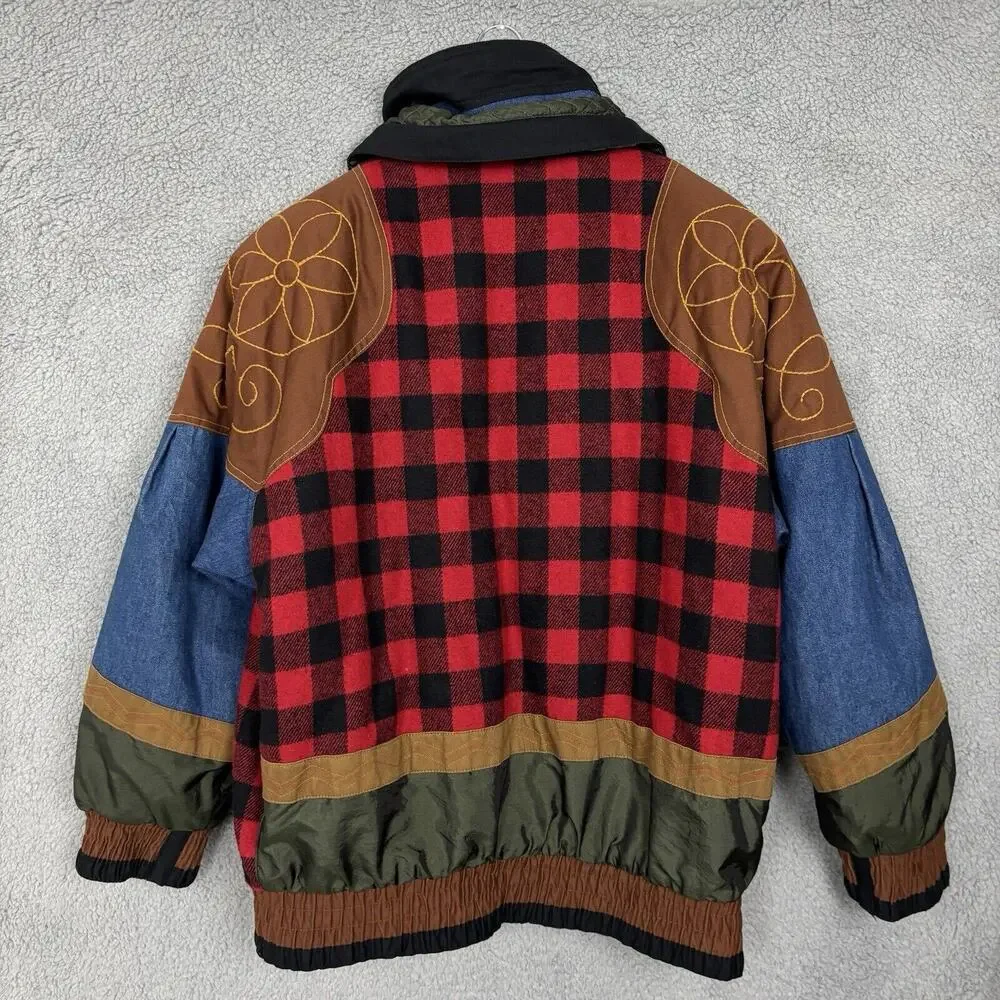 Vtg Gallery Patchwork Jacket Quilted Panel Mixed Media Grunge Jacket Unisex sz M